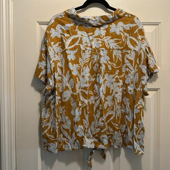 Plus Size Tie Waist Linen Floral Button Up - Picture 6 of 6